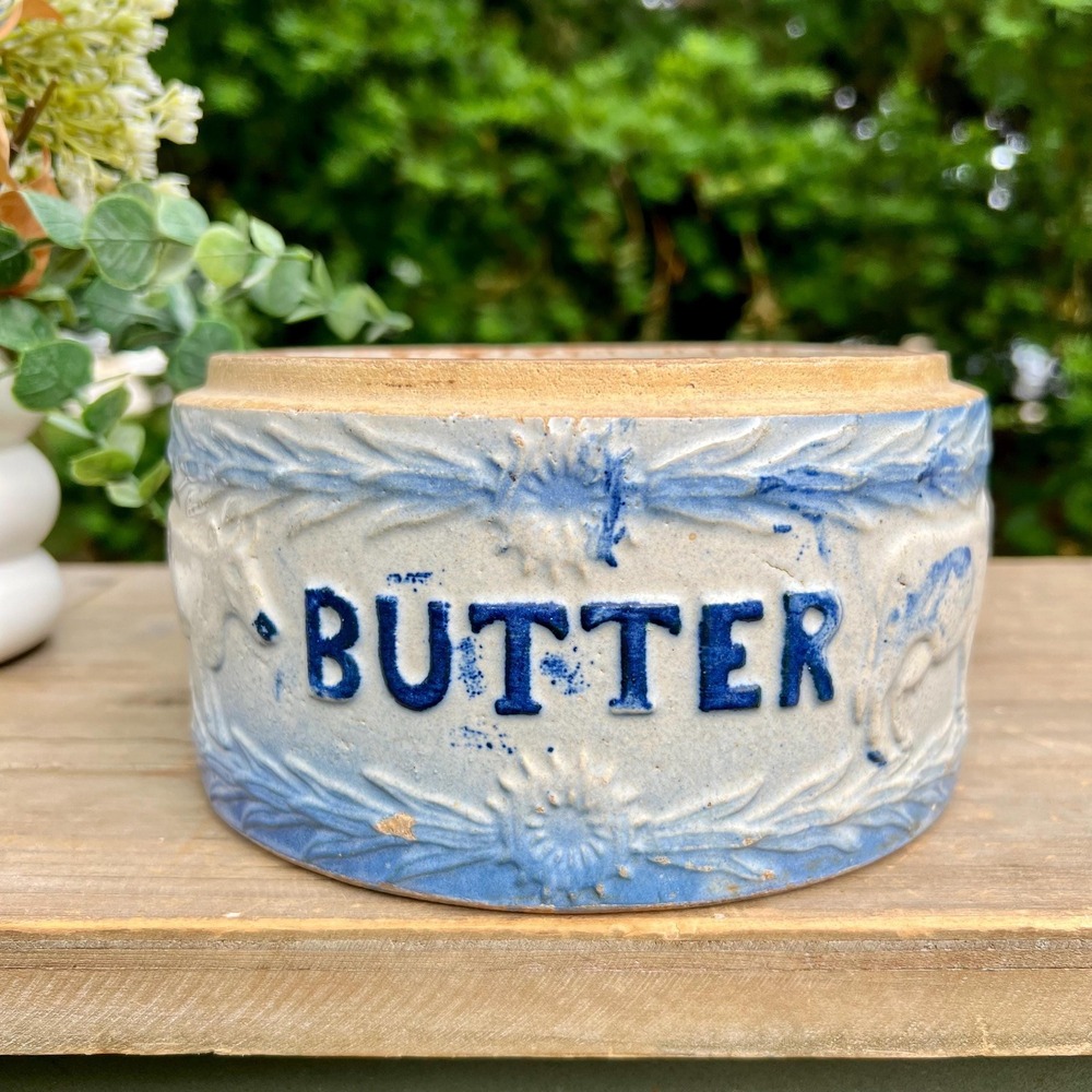 Old Antique Butter Ceramic Blue and White Bowl